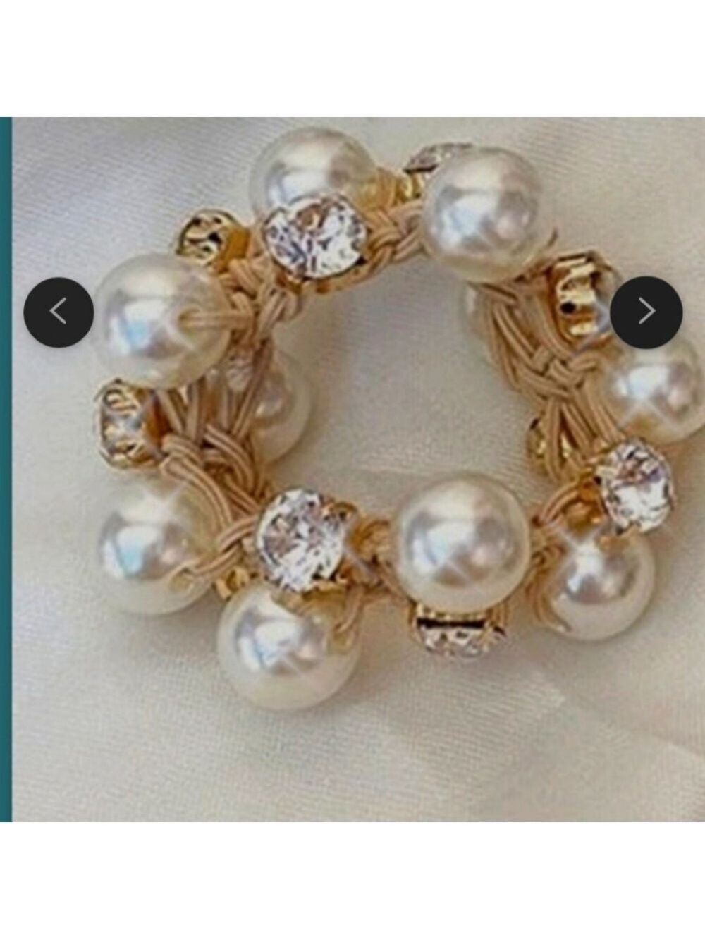 PEARL RHINESTONE CHRYSTAL HAIR SCRUNCHIE NEW